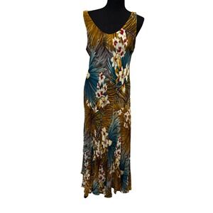 Jones New York Tropical Floral Silk Maxi Dress sz 12 fairy grunge browns y2k